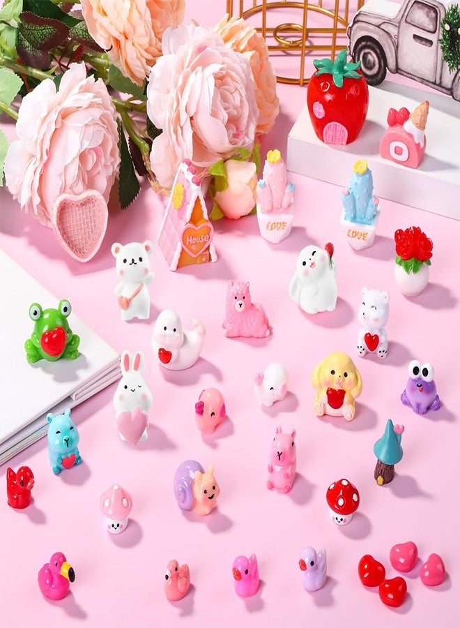 DULEFUN Valentine's Day Miniature Figurines, Valentines Mini Small Resin Animal Little Tiny Ducks Love Heart Figures for Dollhouse Home Micro Garden Landscape Decoration Craft Valentines Party Favors - Image 2